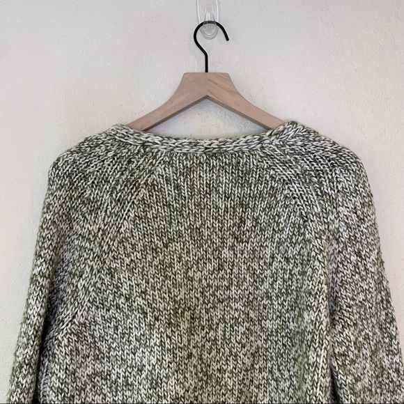 Zara Green White Long Sleeve Knit V Neck Sweater Small - Picture 6 of 10